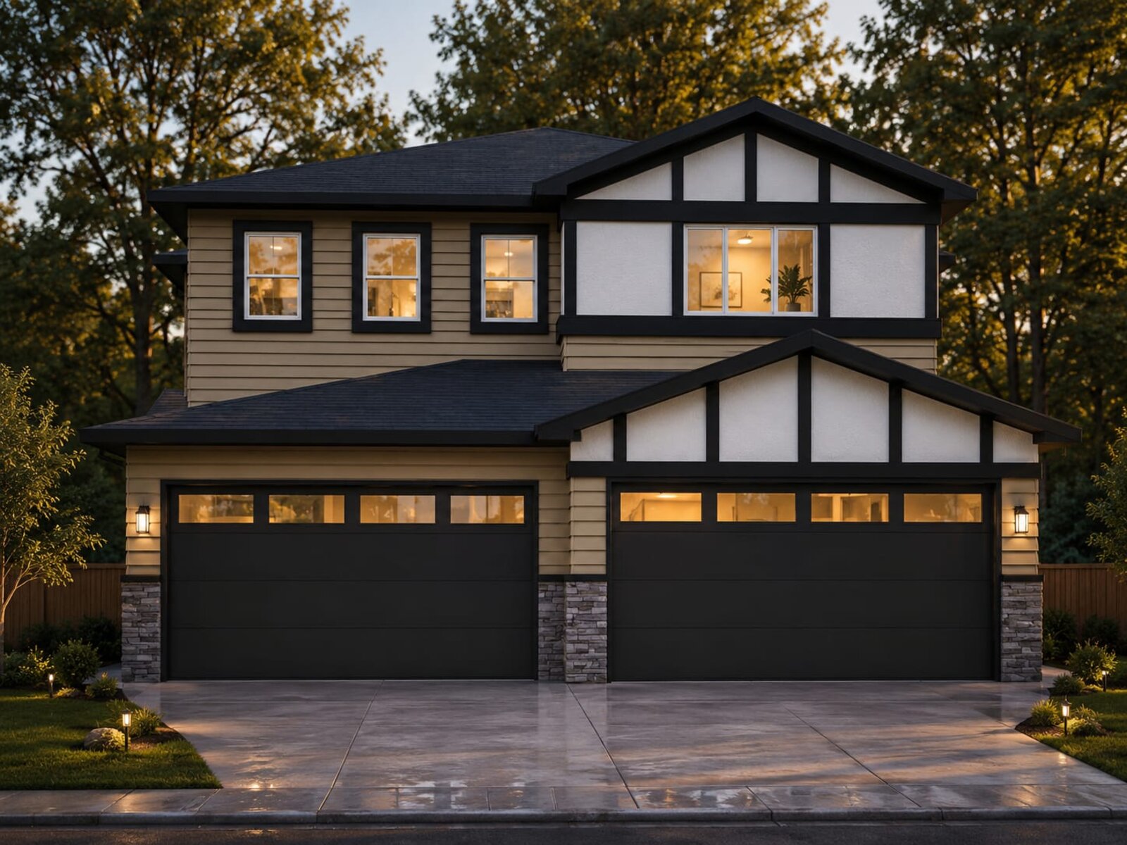 Duplex with double attached garage rendering